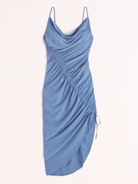 Abercrombie & Fitch NWT Cowl Neck Ruched Midi Dress Blue Small Tall